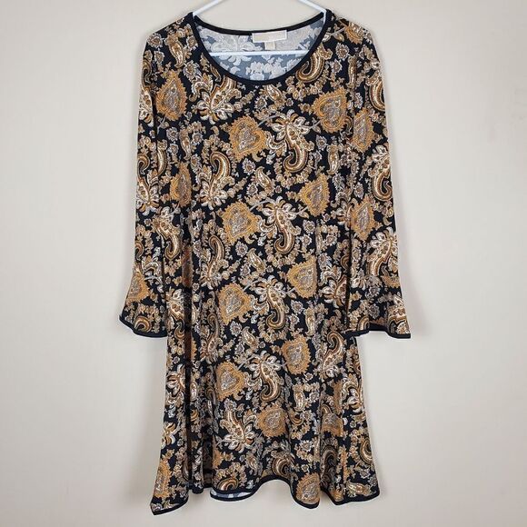 Michael Michael Kors Marigold Paisley Bell Sleeve Flounce Dress Size XL - Picture 1 of 8